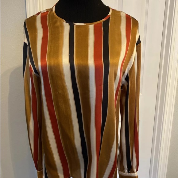 NWT Max Mara Abelia Womens Silk Striped Brown Top - Picture 4 of 12